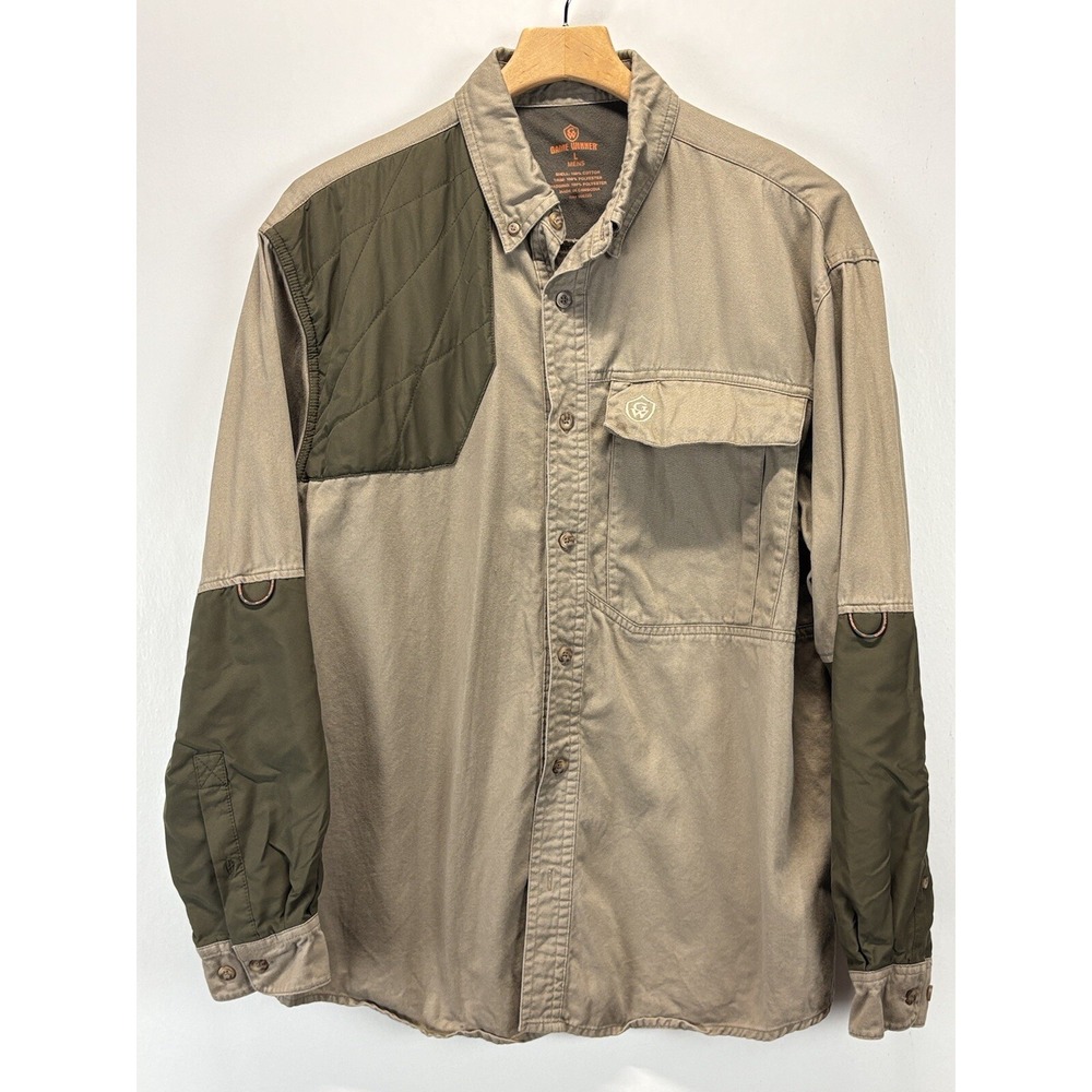 Game Winner hunting Shirt Mens L Tan Shooting Quilted Shoulder Button Down